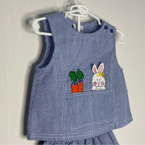 Vintage Samara Girls Bunny Seersucker Outfit Blue White S 24 Months - Picture 4 of 15